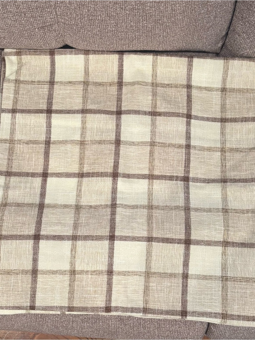 Buffalo Plaid Linen Throw Pillow Covers in Beige and Brown
